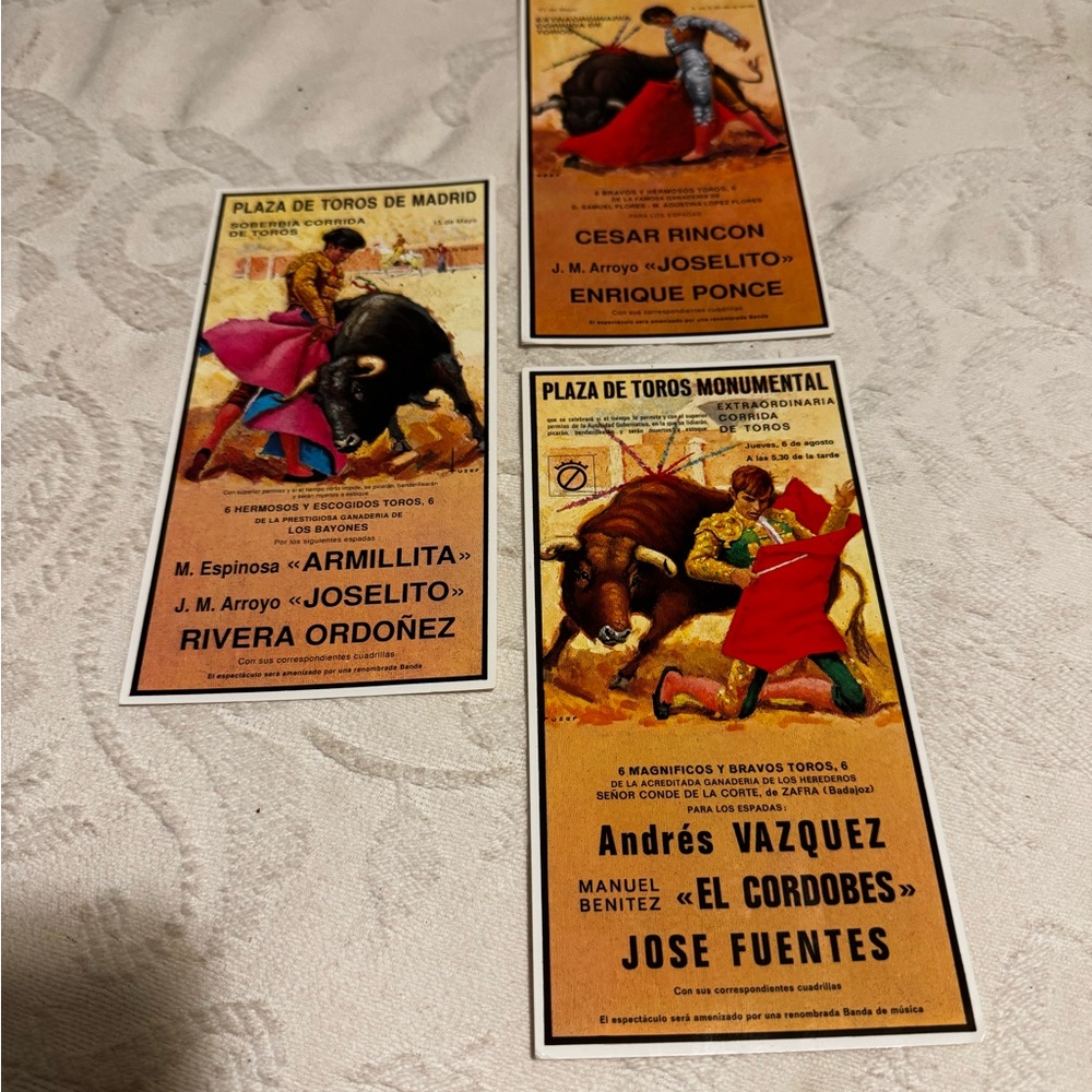 READ AD $15 each Vintage Bullfighting‎ Postcard Espinosa, Rincon, Vazquez
